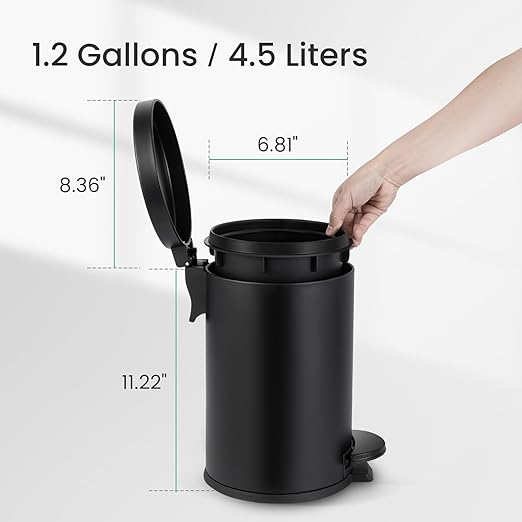 Cesun 1.2 Gallons Small Black Trash Can, Bathroom Garbage Can - Image 6