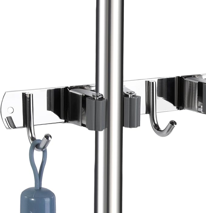 voze 2 Racks and 3 Hooks Mop and Broom Holder Wall Mount, Self Adhesive Heavy - Image 5