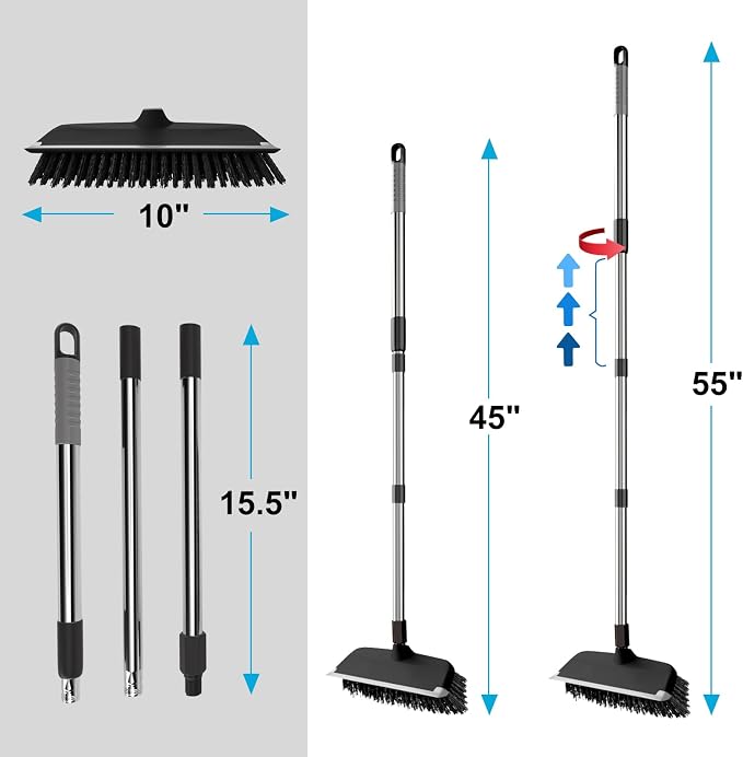 ITTAR Scrub Brush with Long Handle, Heavy-Duty Floor Cleaning Brush, 2-in-1 - Image 5