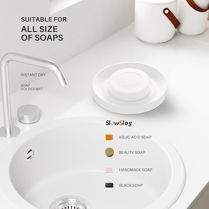 2 Pack Diatomite Soap Dish Holder, Quick Dry Stone Bar Holder, Water Absorbent - Image 2