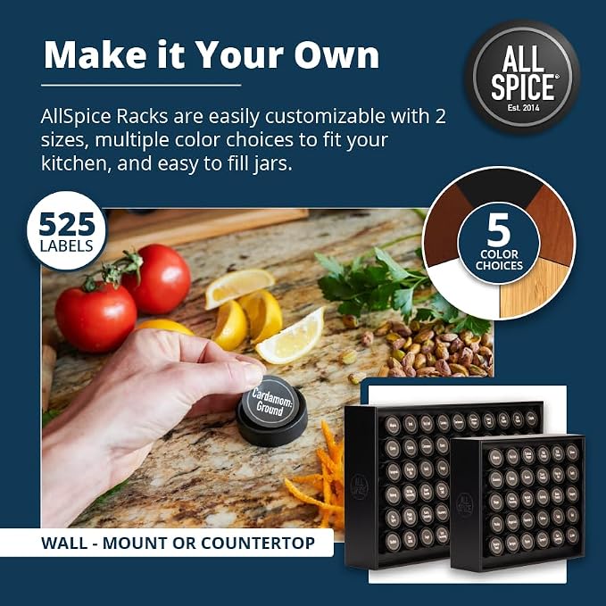 AllSpice Spice Rack Organizer, 525 Unique Labels, Countertop or Wall Mount - Image 4