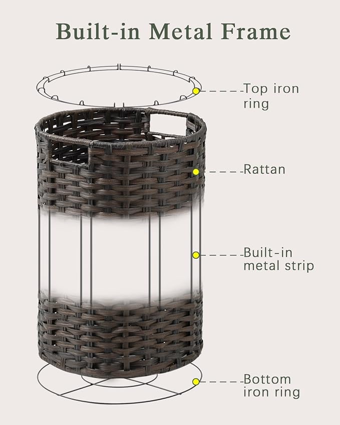 34.3 Gal Large Laundry Hamper Laundry Basket Round Handwoven Wicker Laundry - Image 9
