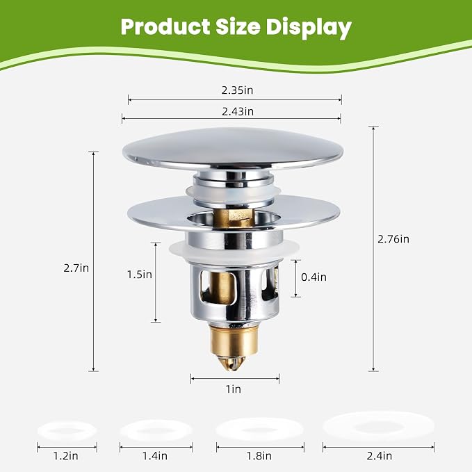 Universal 2PCS Bathroom Sink Stopper 2 in 1 Pop Up Metal Sink Drain Strainer - Image 4