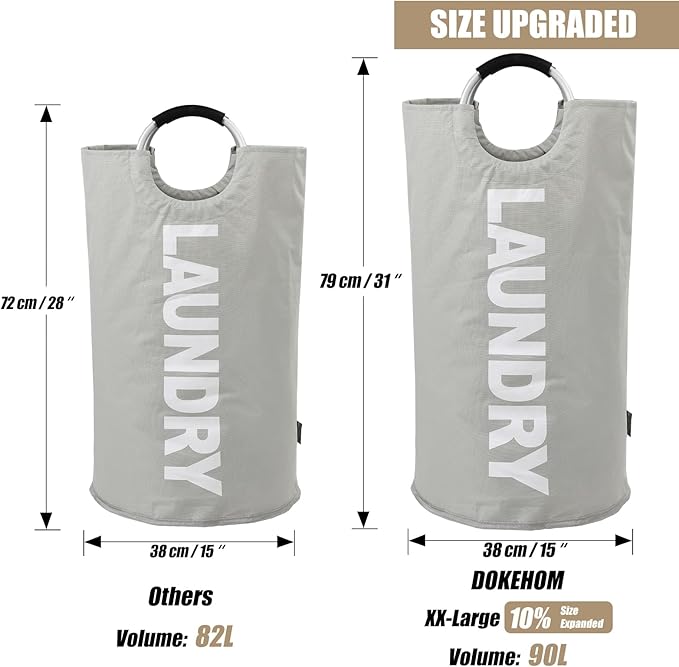 DOKEHOM 90L Large Laundry Basket, Collapsible Laundry Bag, Freestanding Tall - Image 3