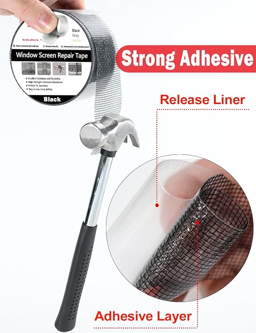 Wohohoho Window Screen Repair Tape, 3 in X 40 FT Black Screen Patch Repair Kit - Image 5