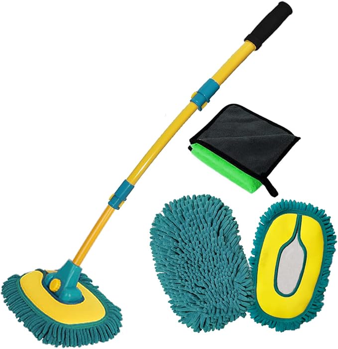 Car Wash Brush with Long Handle, Car Wash Mop Mitt with 2 Replacement Head by BMLEI