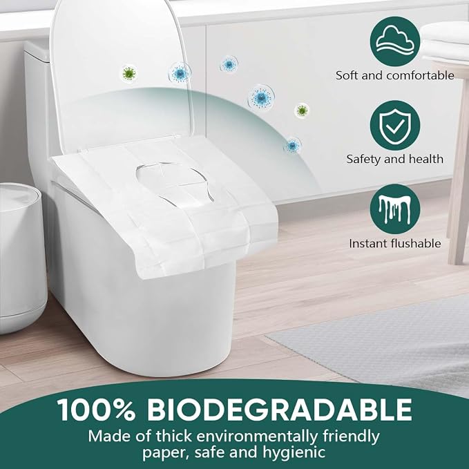 60 Pcs Disposable Flushable Paper Toilet Seat Covers Travel Supplies Essentials - Image 3