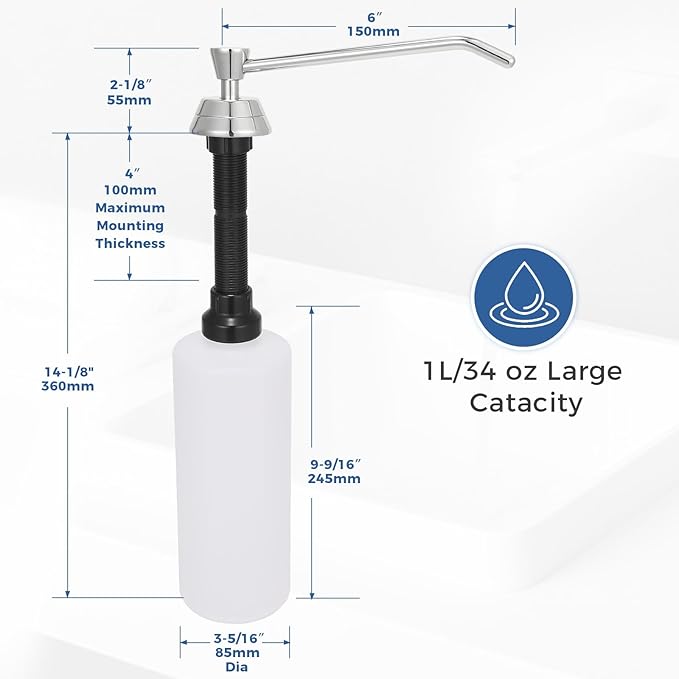 Heavy Duty Brass Countertop Liquid Soap Dispenser, Commercial Grade Top Fill - Image 5