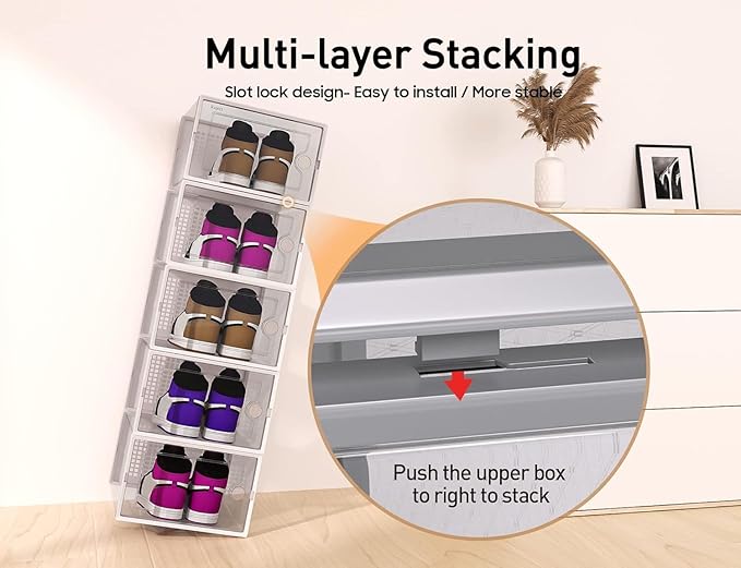 Kuject X-Large Shoe Storage Boxes Organizers Clear Plastic Stackable 12 Pack - Image 3