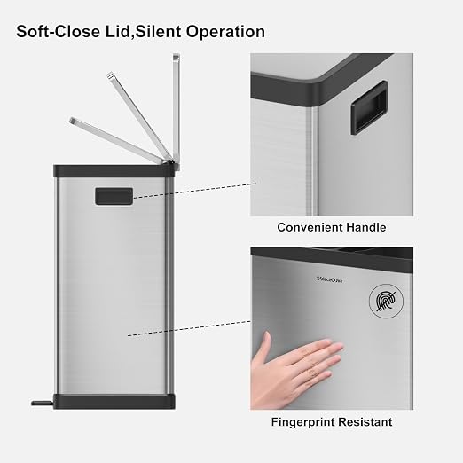 Kitchen Trash Can, 2 x 8 Gallon Dual Trash Can, Garbage Can - Image 5
