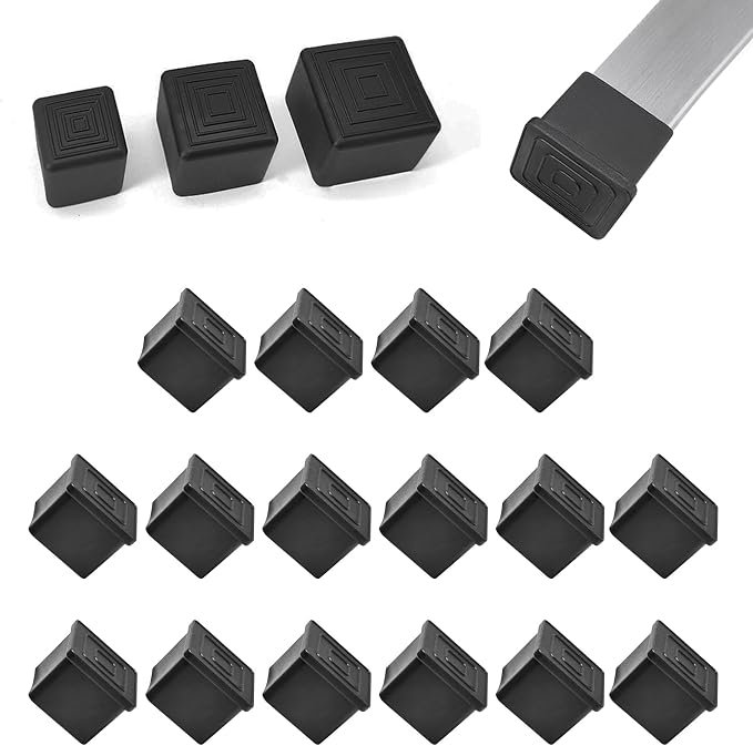 16 Pcs 1-1/2" x 1-1/2" Square Rubber Chair Leg Caps, PVC Table Leg Covers by BOPOREAE