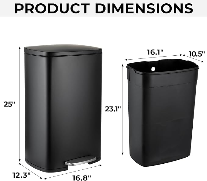 13.2 Gal Kitchen Trash Can, 50L Recycling or Garbage Bin, Brushed Stainless - Image 2