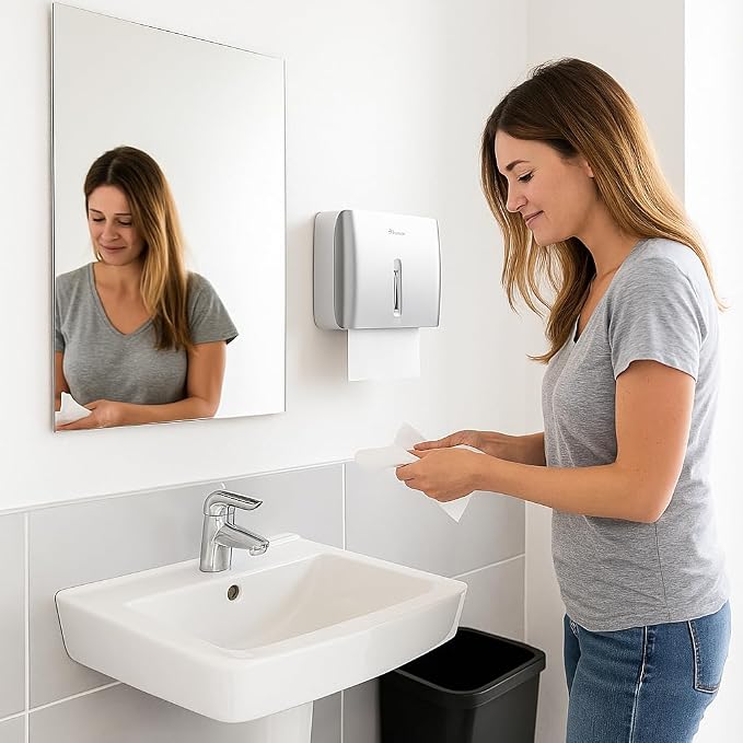 Paper Towel Dispenser Wall Mount Commercial & Home Use ABS Matte Silver Gray - Image 2