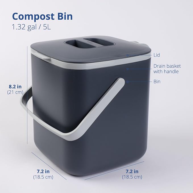 Blue Ginkgo Kitchen Compost Bin – Filter-Free, Odor-Tight Countertop Food Waste - Image 2