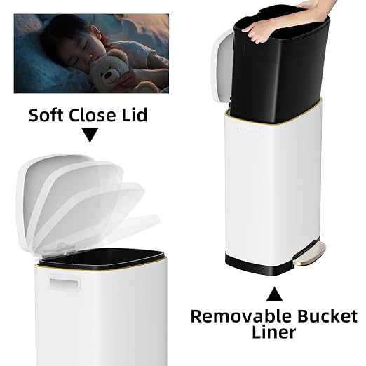 13 Gallon Trash Can with Lid, 50L Fingerprint Proof Stainless Steel Kitchen - Image 3