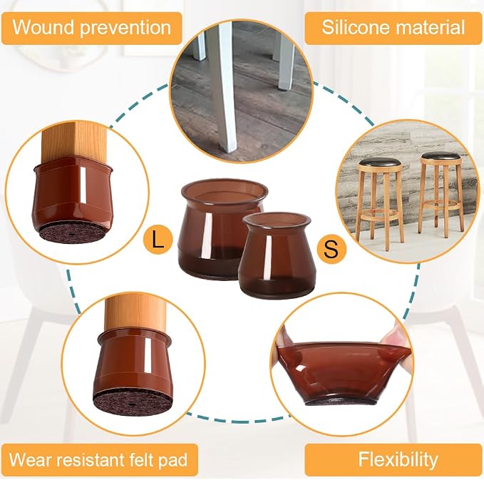 32 Pcs Chair Leg Protectors for Hardwood Floors, Silicone Felt Furniture Leg - Image 6
