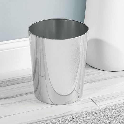 mDesign Round Metal Small 1.7 Gallon Recycle Trash Can Wastebasket, Garbage - Image 3