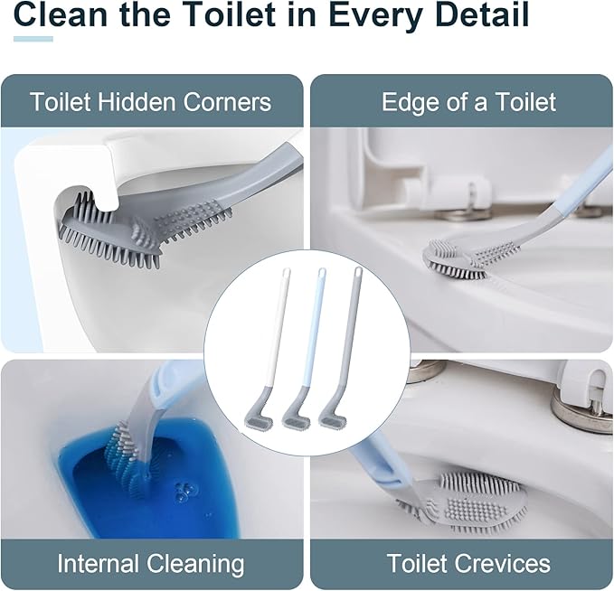 3 Pack Golf Toilet Brush, Flexible Long Handled Toilet Cleaning Brush, 360° No - Image 2