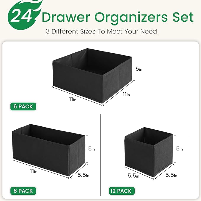 Criusia Drawer Organizer Clothes, 24 Pack Underwear Drawer Organizers, Foldable - Image 3