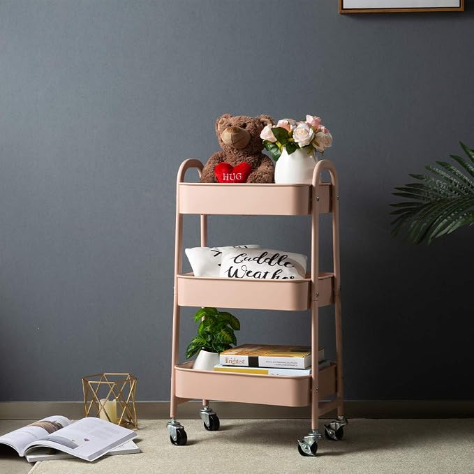 AGTEK Makeup Cart, Movable Rolling Organizer Cart, 3 Tier Metal Utility Cart - Image 4