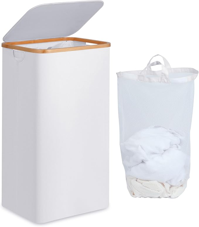 efluky Laundry Hamper with Lid, 100L Tall Laundry Basket with Bamboo Handles by efluky
