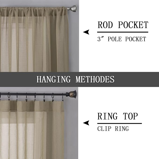 Tollpiz Short Sheer Tier Curtains Linen Textured Half Kitchen Curtain Sheers - Image 5