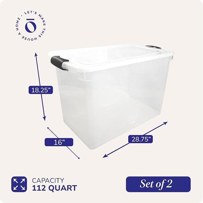 HOMZ 2-Pack Latching Lid, Large Clear Plastic Storage Bins w/Lids, 112 Quart - Image 4