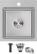 15x17 inch Bar Sink Drop in, Handmade 304 Stainless Steel Sink, R10 Tight Radius by OUGOO