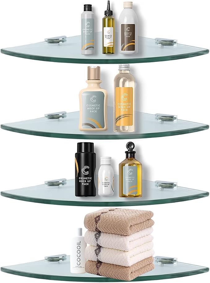 Corner Glass Shower Caddy 4 Pack 8MM-Thick Tempered Glass Shelf No Drilling - Image 9
