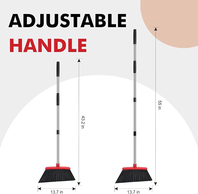 Heavy Duty Broom, 55 Inch Long Handle Outdoor Large Angle Brooms, Commercial - Image 2