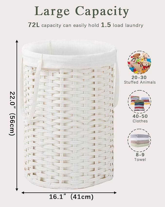 Laundry Hamper Laundry Basket Round 19.0 Gal Handwoven Rattan Laundry Basket - Image 5