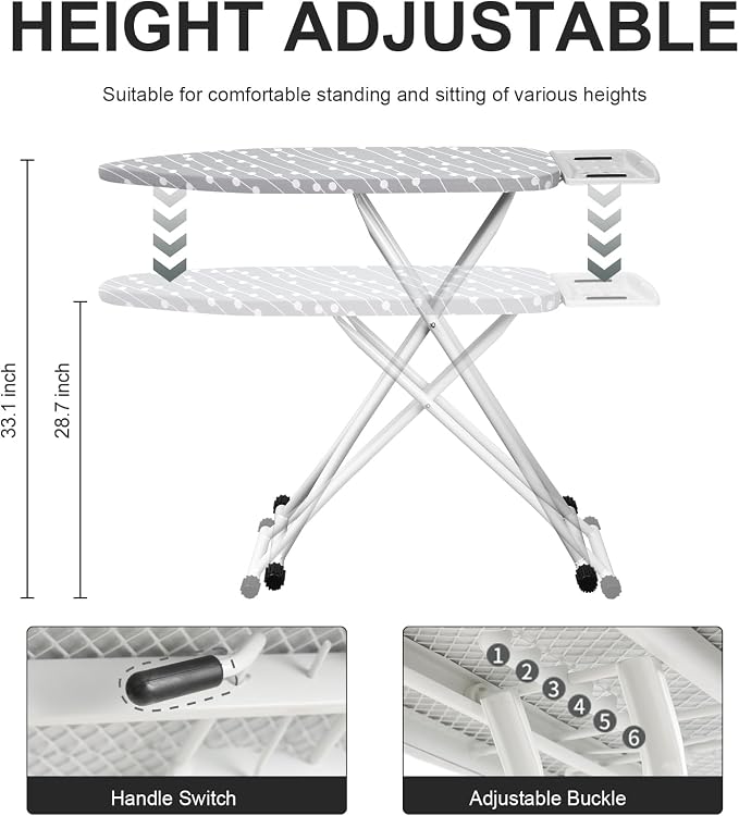 Ironing Board, Foldable Ironing Board Adjustable Height Compact Iron Board - Image 4