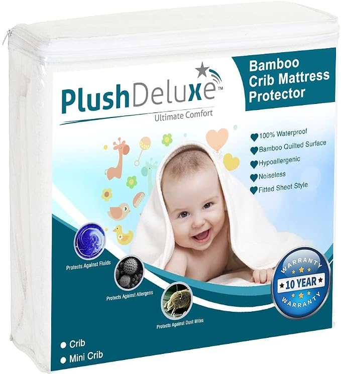 Mini Crib Mattress Protector 100% Waterproof, Noiseless – Viscose Made from by PlushDeluxe