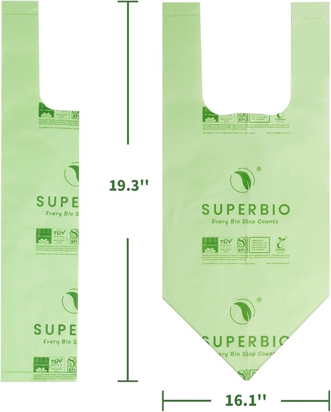 SUPERBIO 1.6 Gallon Handle Tie Compostable Food Scrap Bags - Image 7