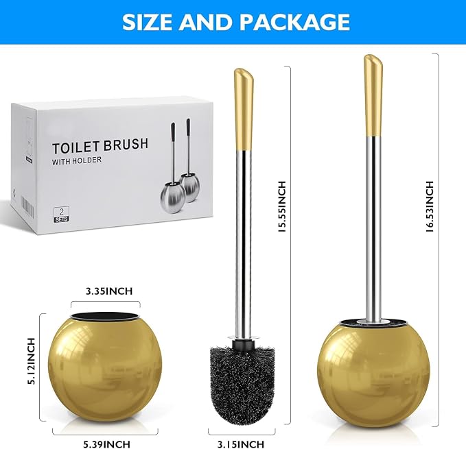 Toilet Brush and Holder 2 Pack, 304 Stainless Steel Toilet Brush - Image 7