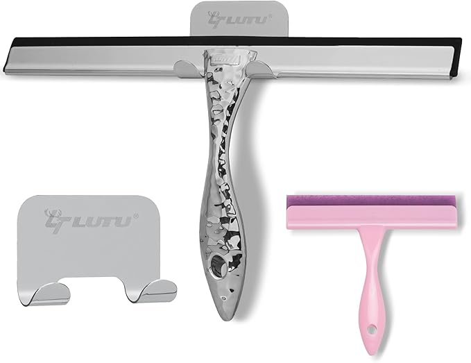 2-Pack Shower Squeegee for Glass Doors, 10 inch Silver Stainless Steel & 5 inch by LTLUTU