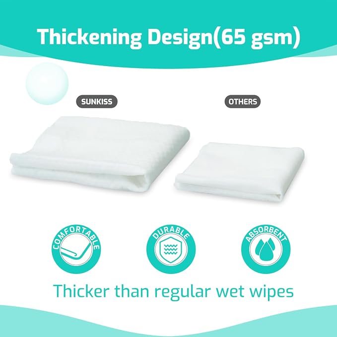 SUNKISS Trustplus Wet Wipes for Adult No Rinse, Extra Large 8”x12” Body - Image 3