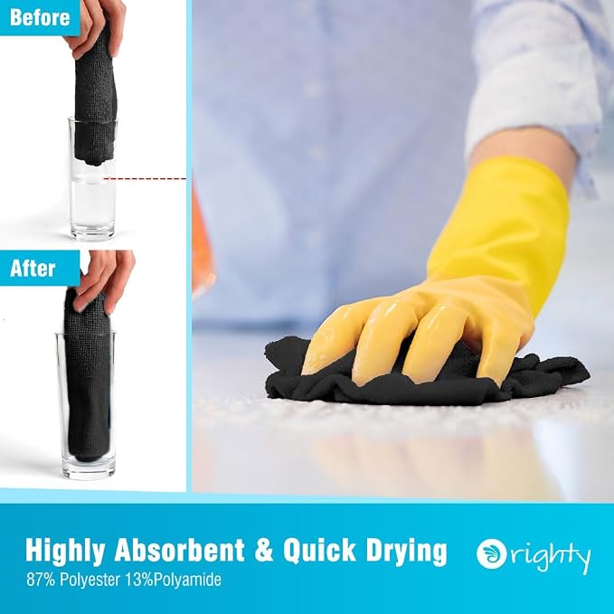 Orighty Black Microfiber Cleaning Cloth, 100 Pack Highly Absorbent Cleaning - Image 3