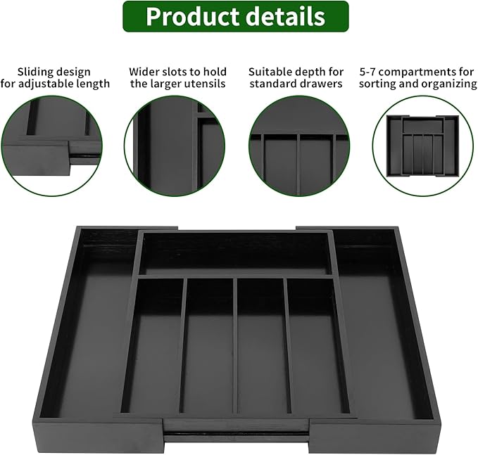 VaeFae Bamboo Drawer Organizer, Expandable Silverware Drawer Organizer - Image 4