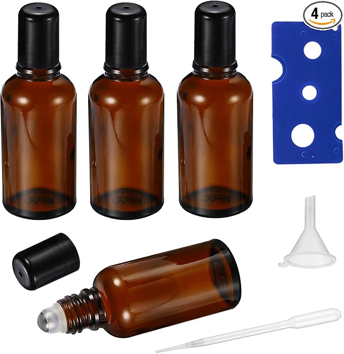 30ML Roller Bottles for Essential Oil, 4 Pack Empty Amber Glass Roller Bottle by HEYLEAYAR