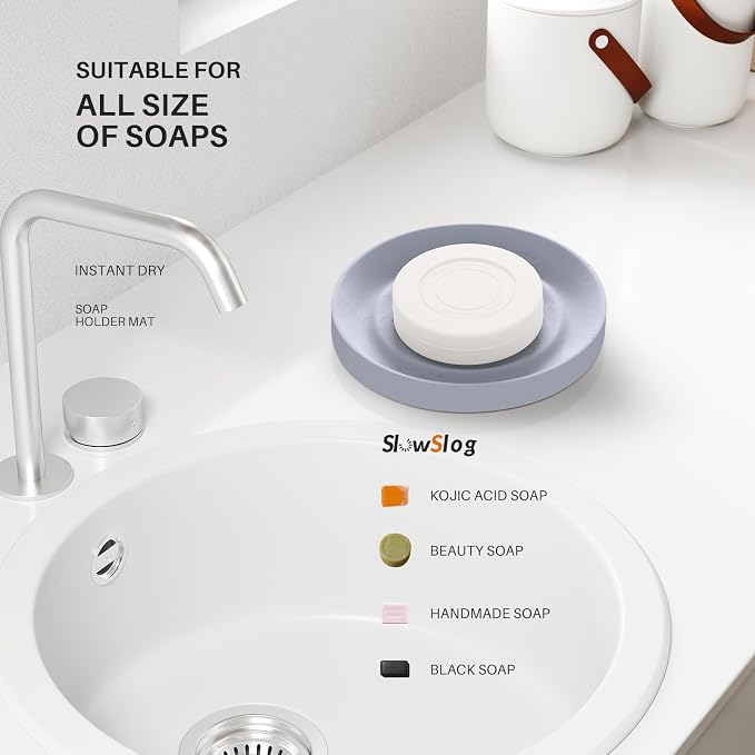 Diatomite Soap Dish, 2 Pack Water Absorbent Stone Soap Dish Holder, Quick Dry - Image 2