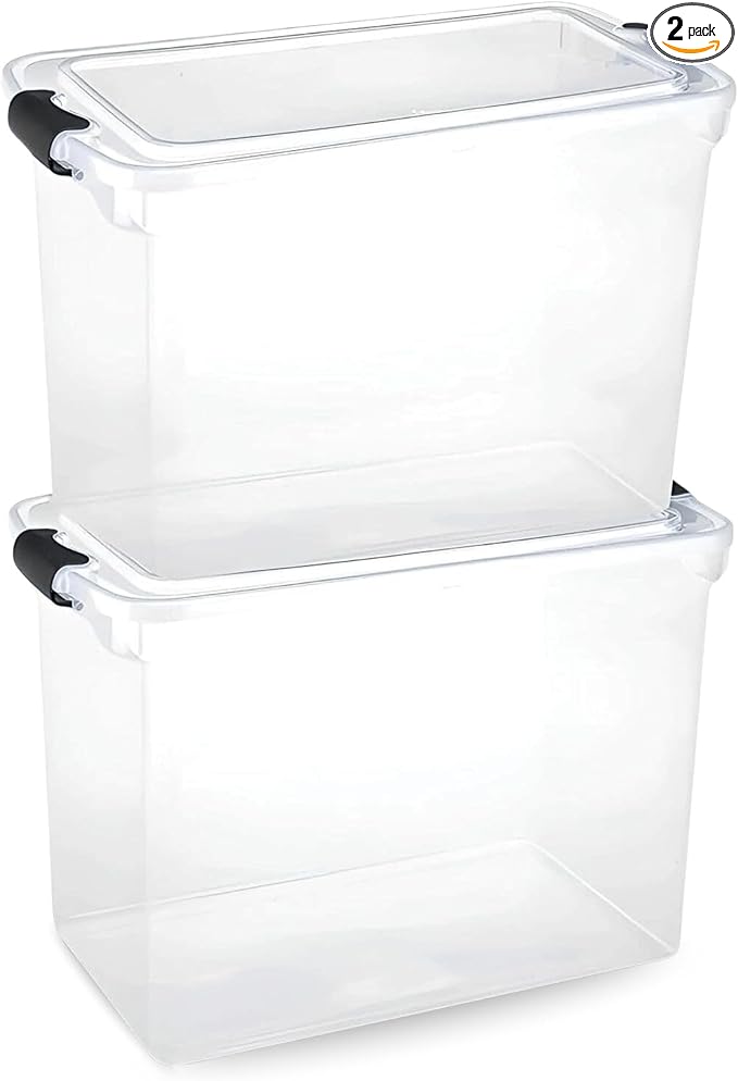 HOMZ 2-Pack Latching Lid, Large Clear Plastic Storage Bins w/Lids, 112 Quart by Homz