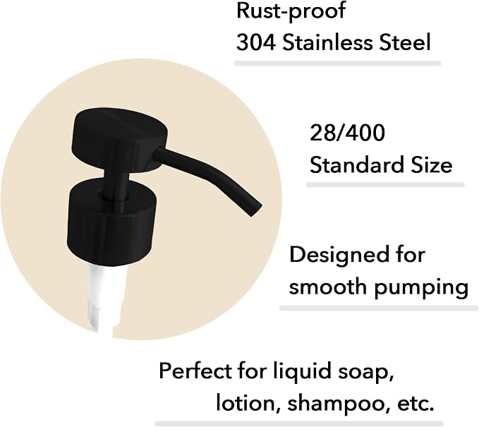 Stainless Steel Soap Dispenser Pump Head Replacement 2 Pack, 28/400 Threads - Image 4