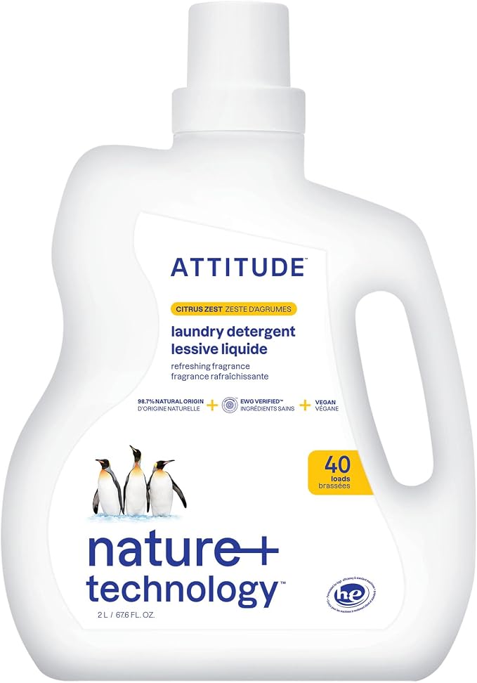 ATTITUDE Liquid Laundry Detergent, EWG Verified, HE Compatible, Plant-Based & by ATTITUDE