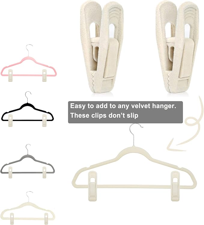 Beige Velvet Hangers Clips, Non-Slip Strong Velvet Clips - Image 5