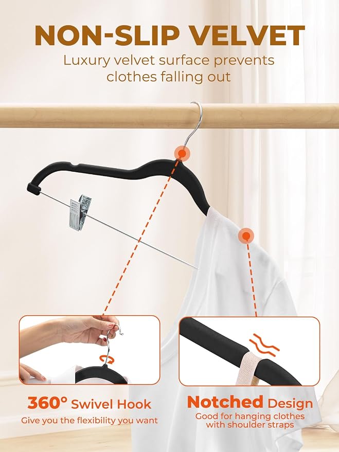 HOUSE DAY Black Velvet Skirt Hangers 48 Pack, Pant Hanger - Image 7