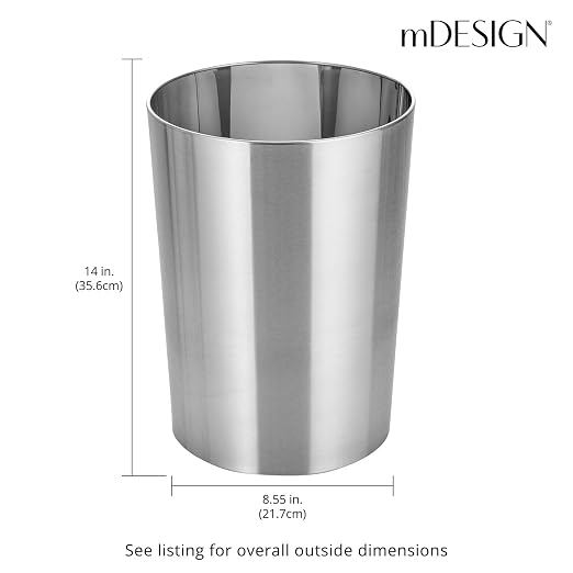mDesign Stainless Steel Round Metal Trash Can, Small 4 Gallon Wastebasket - Image 3