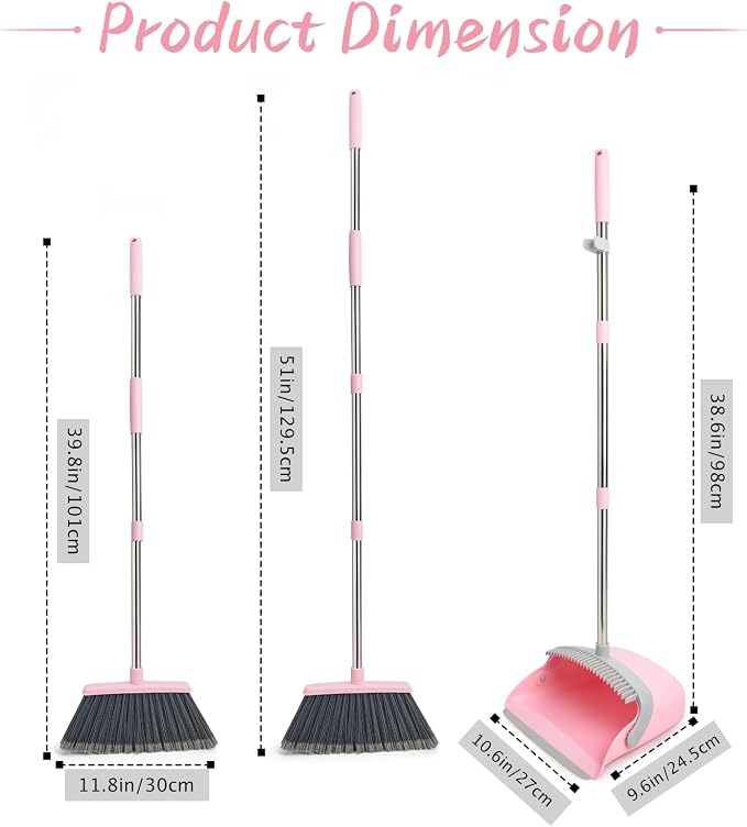 Broom and Dustpan Combo Set, Long Handle and Standing Dust Pan - Image 2