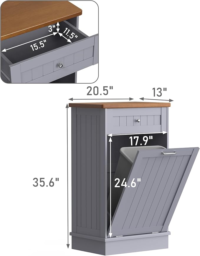 Betterhood Tilt Out Trash Cabinet 10 Gallon Wooden Free Standing Laundry Sorter - Image 3