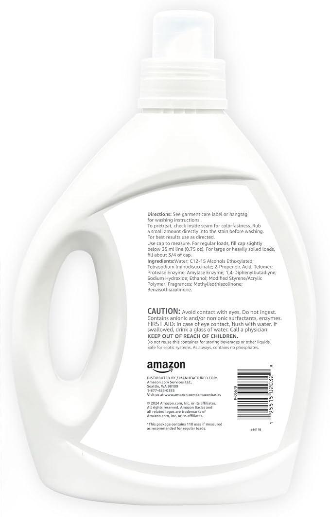 Amazon Basics Concentrated Liquid Laundry Detergent, Free of Perfumes & Clear - Image 2